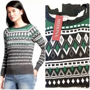 NWT Merona Green & Gray Fair Isle Sweater